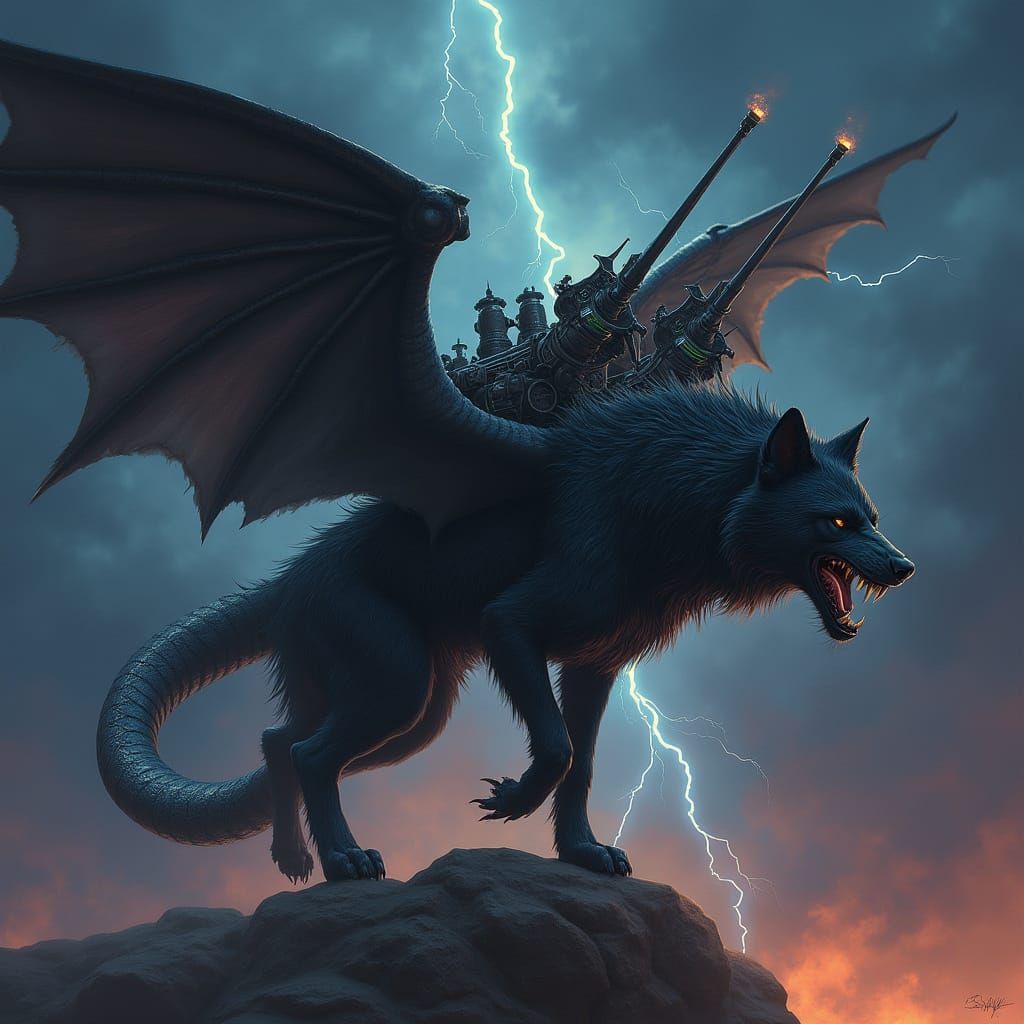 Colossal Winged Wolf with Serpent Tail and Cannons