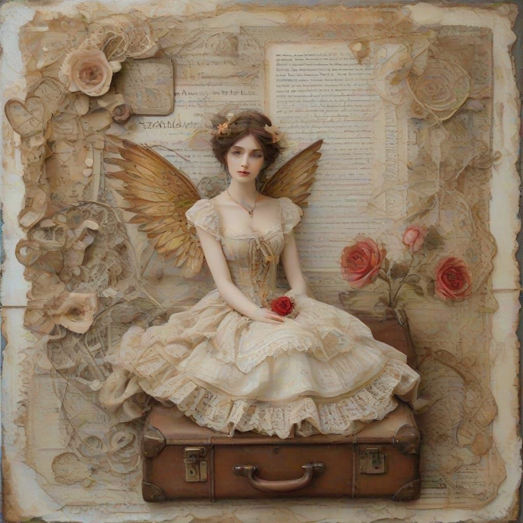 Steampunk Lady in Whimsical Train Station Collage