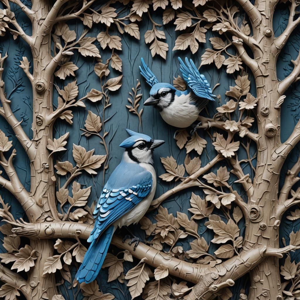 Blue Jay in Baroque Scrapbook Forest Scene