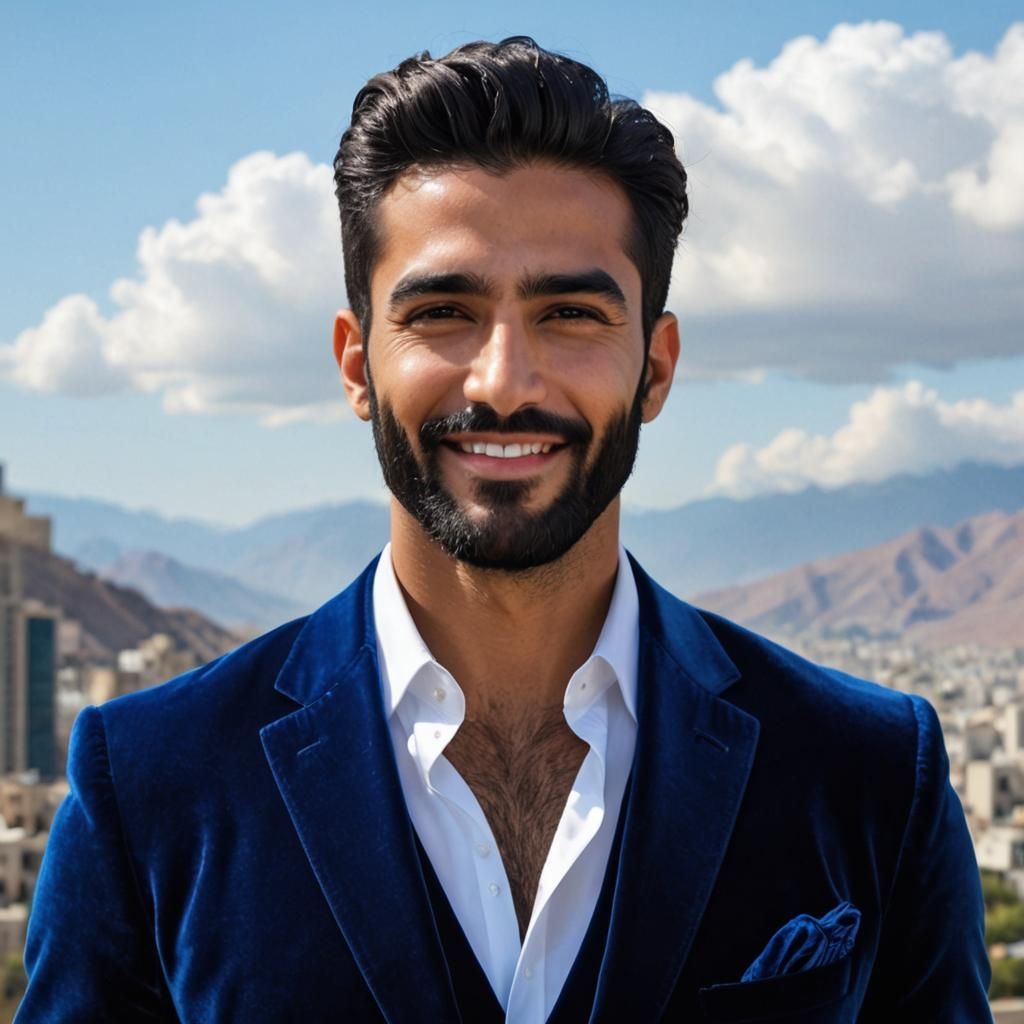 Handsome Man in Blue Velvet Suit, Impasto Painting