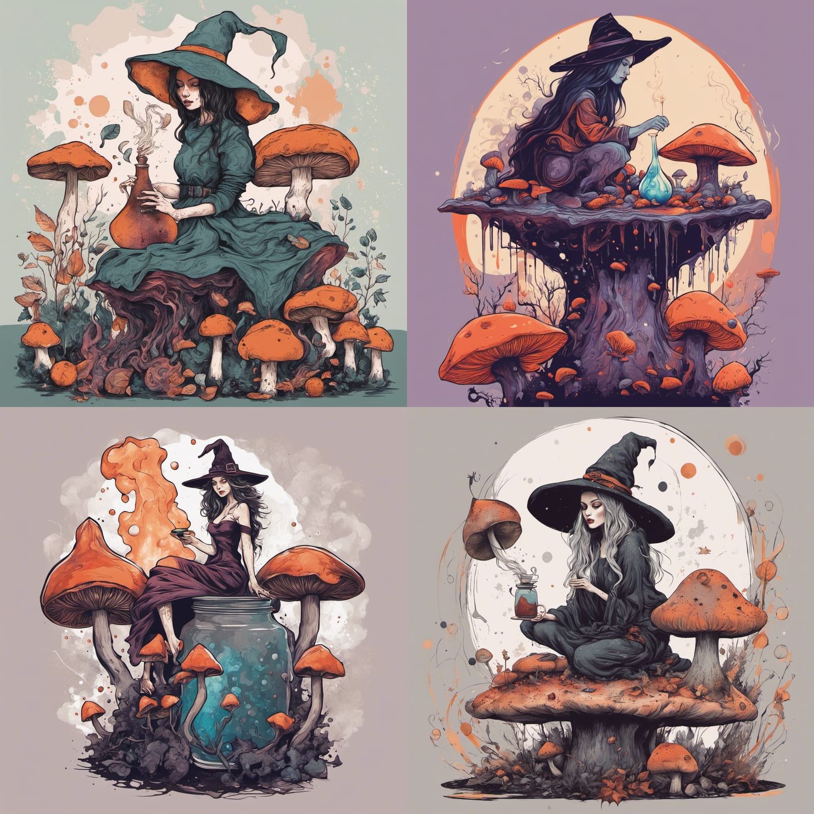 Whimsical Witch Brewing Potions: Abstract Art