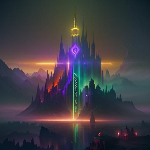 Gems and Coffers in Cyberpunk Ethereal Landscape