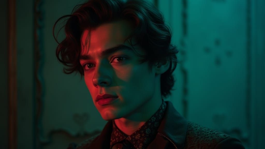 Ornately Dressed Person in Atmospheric, Moody Lighting