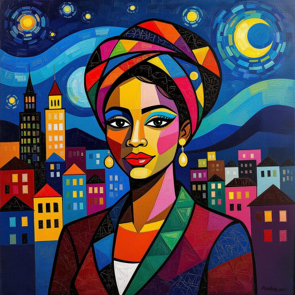 Glimmering African Stargazer in Post-Impressionist Style