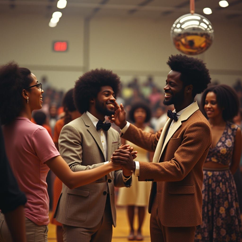 Retro High School Dance Floor Erupts in Joyful Celebration