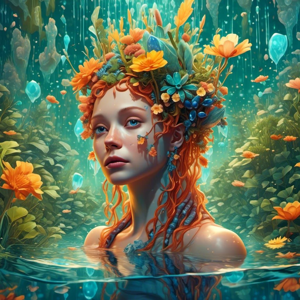 Art Deco Chameleon in Magical River Scene