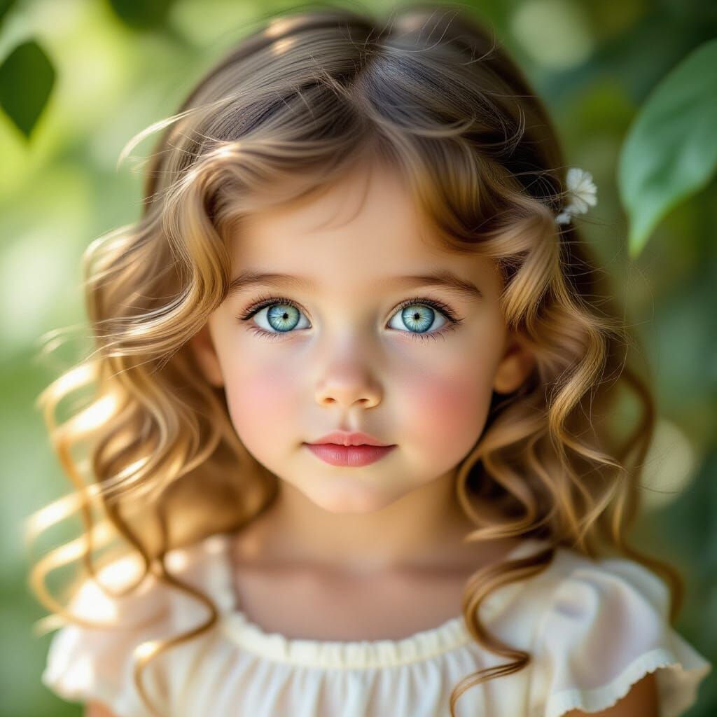 Ethereal Portrait of a Fairy-Like Girl with Blue Eyes