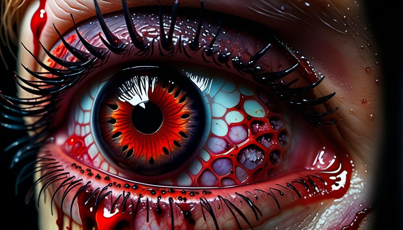 Bloody Zombie Eye Macro in Watercolor Style