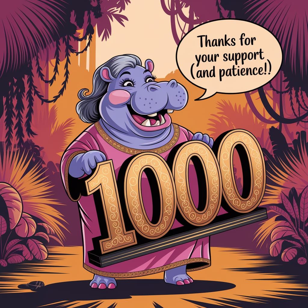 Joyful Hippo Celebrates Milestone as Digital Caricature