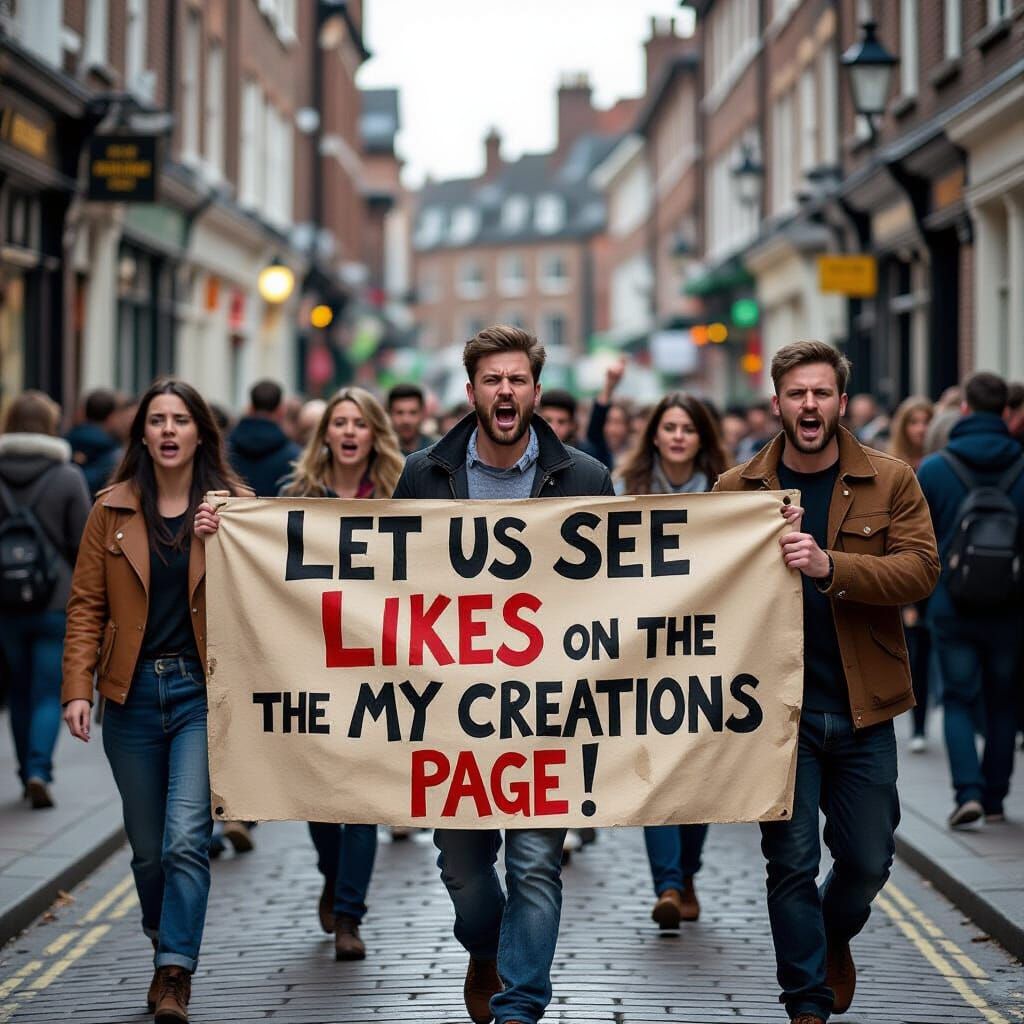 Furious Protesters Demand Likes in Cinematic Photo