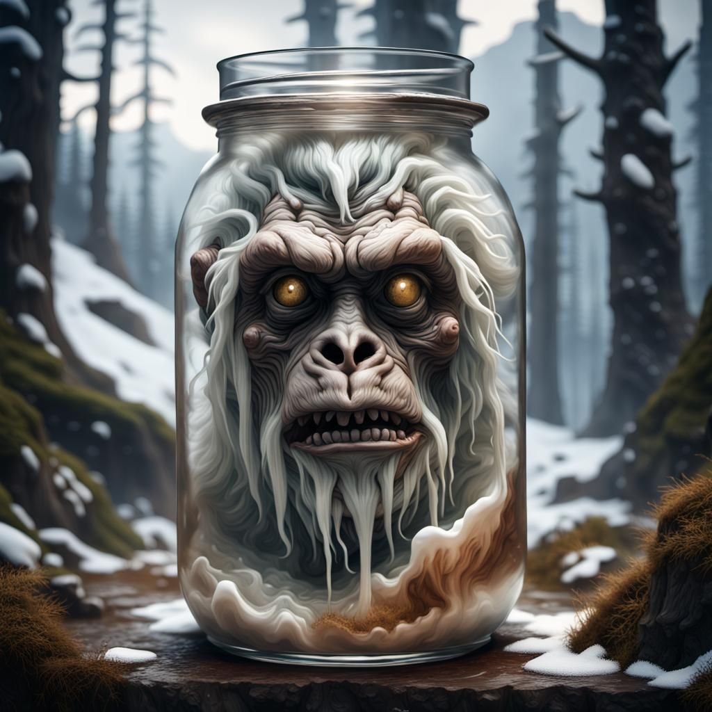 Yeti Head in Jar: Art Nouveau Macabre
