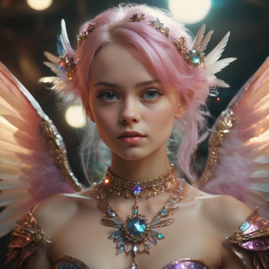 A Hyperrealistic Fairy Pirate Captain with Shining Wings and...