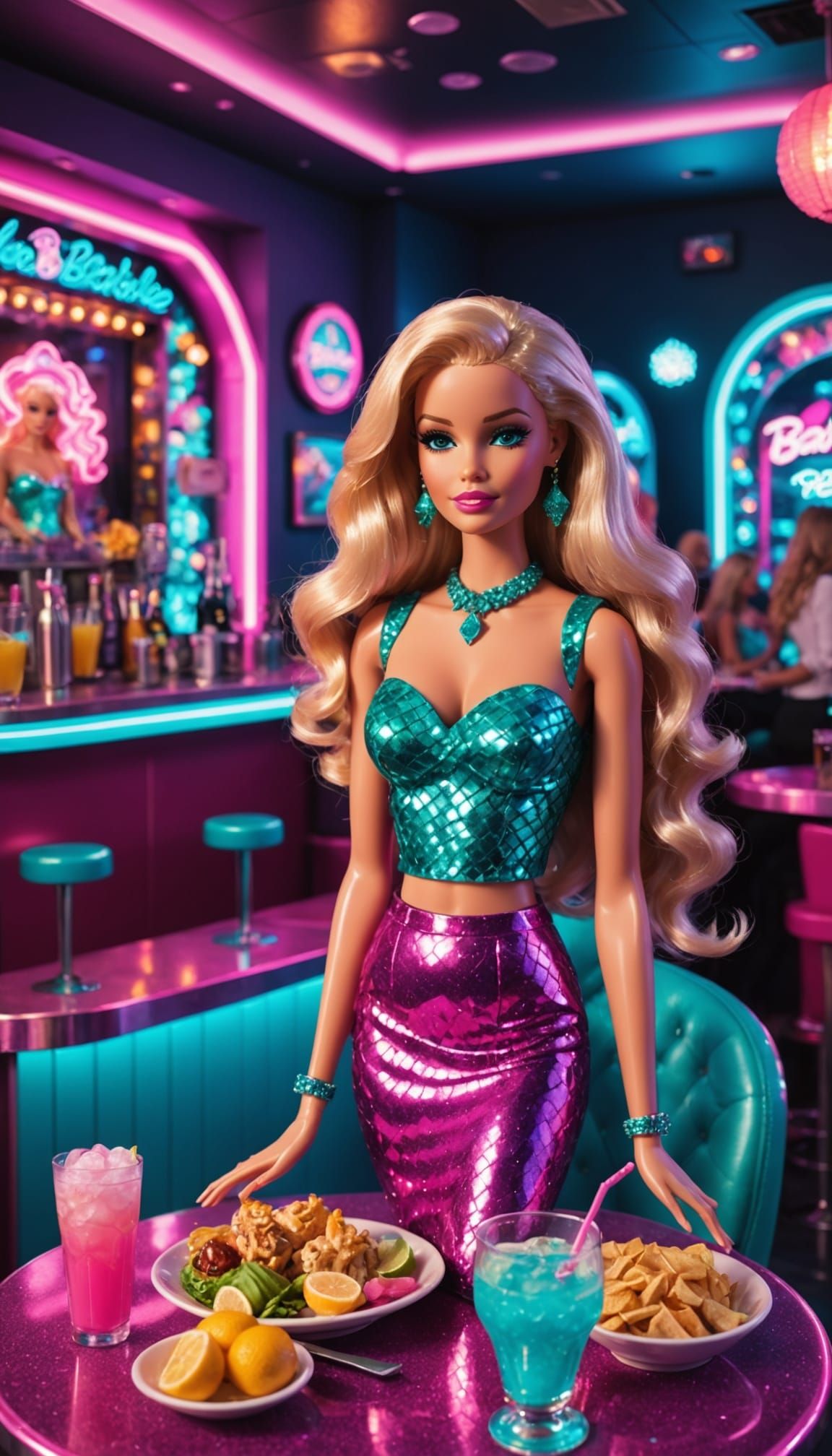 Barbie in a Vibrant Mermaid Nightclub Scene