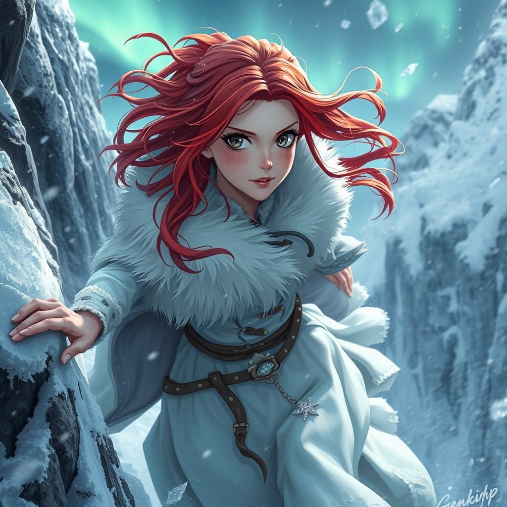 Northern Princess Braving the Storm in Anime-Inspired Art