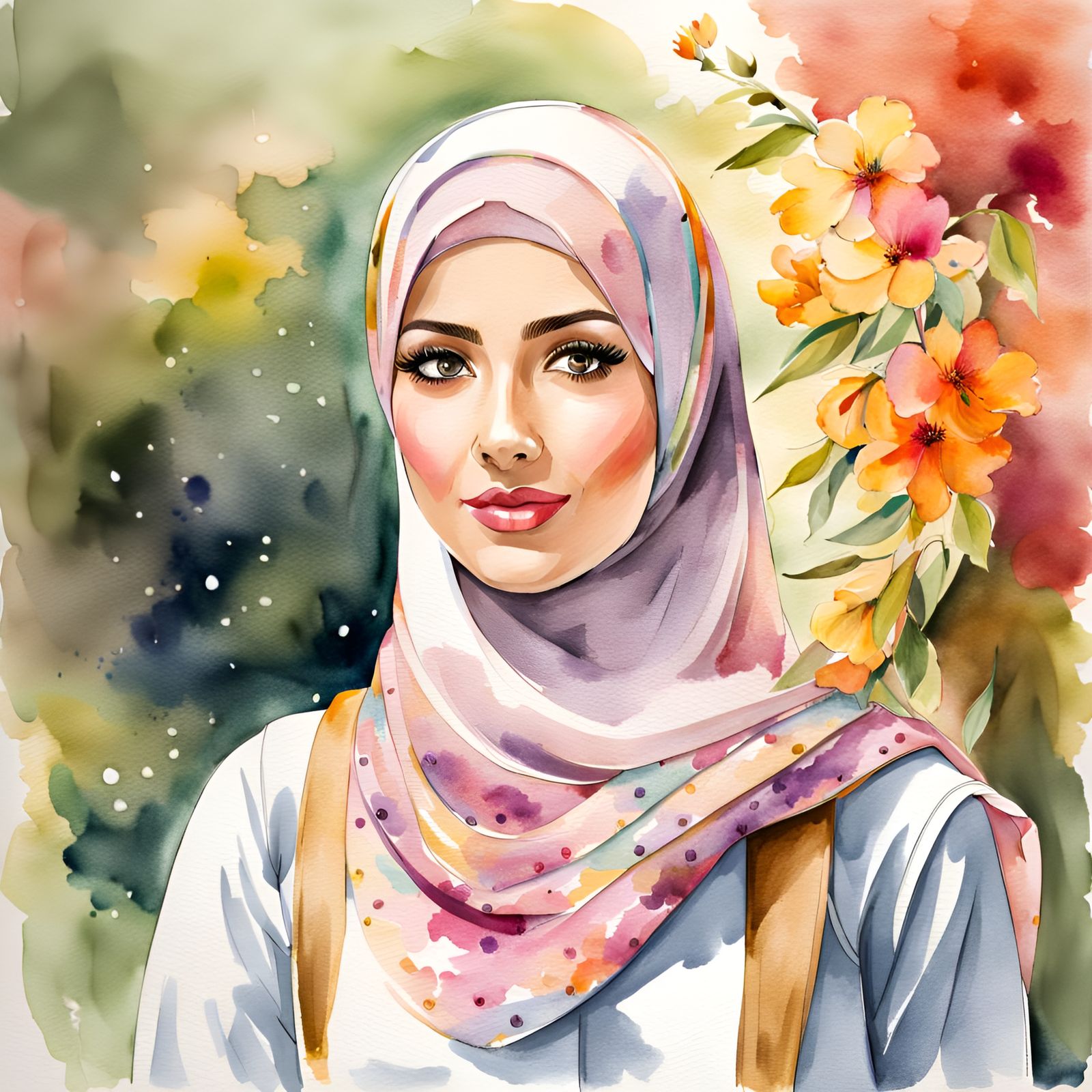 Watercolor Portrait of a Hijabi Student