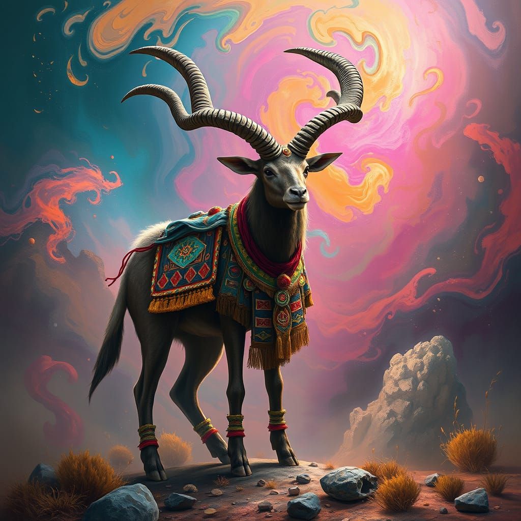 Mystical Horned Creature in Visionary Art Style