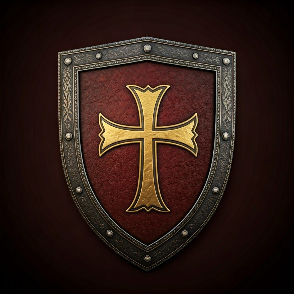 A Medieval shield bearing a Small Greek cross. This design reflects the religious affiliation or beliefs of the knight. ...