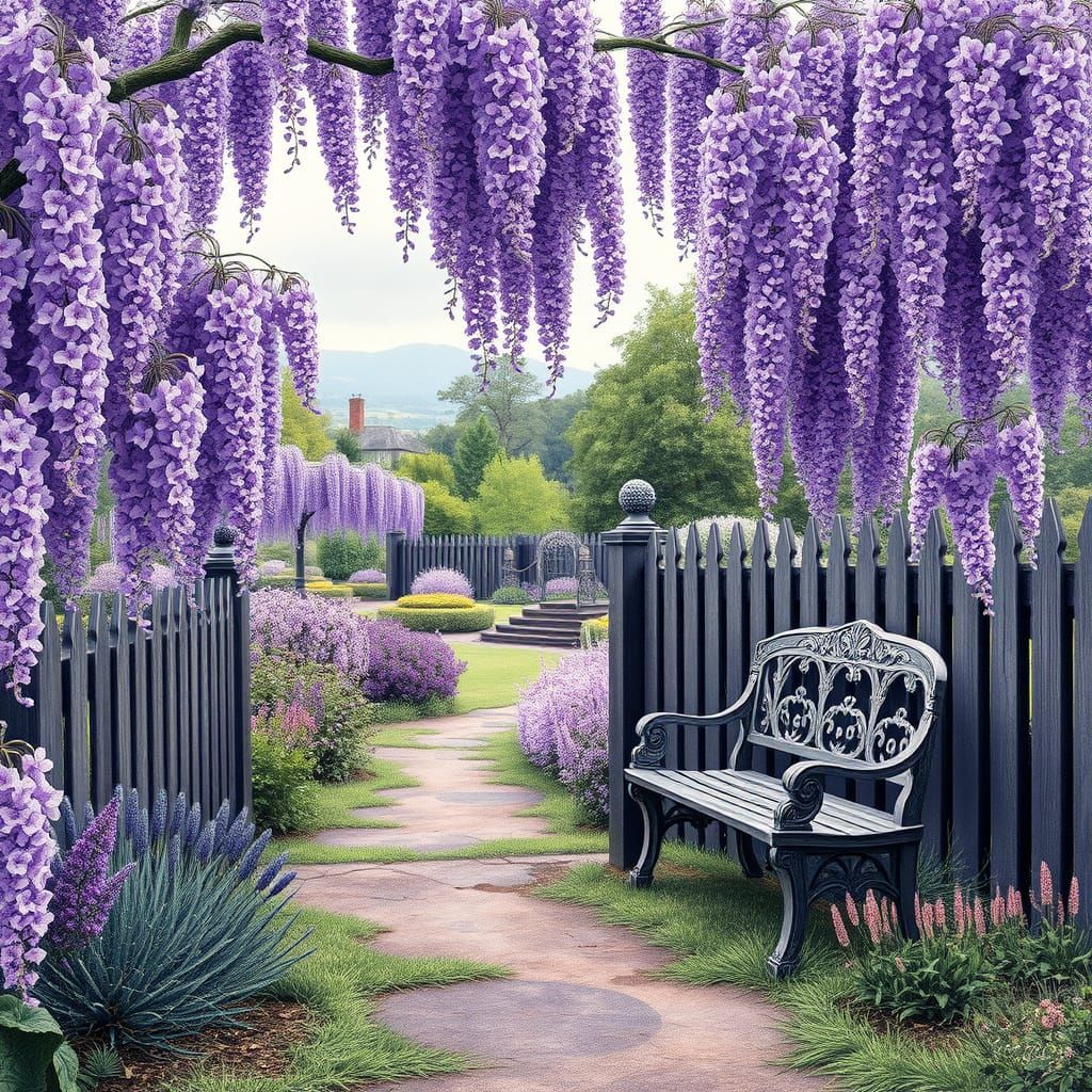 Victorian Wisteria Garden in Art Nouveau Style