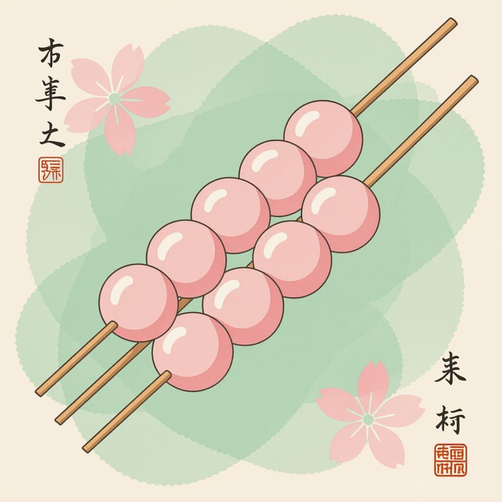 Minimalist Dango Skewers with Watercolor Accents