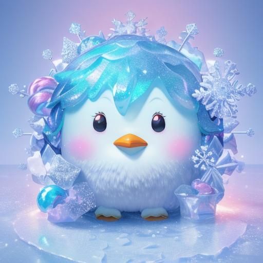 Sparkly Penguin in Icy Candyland: Digital Illustration