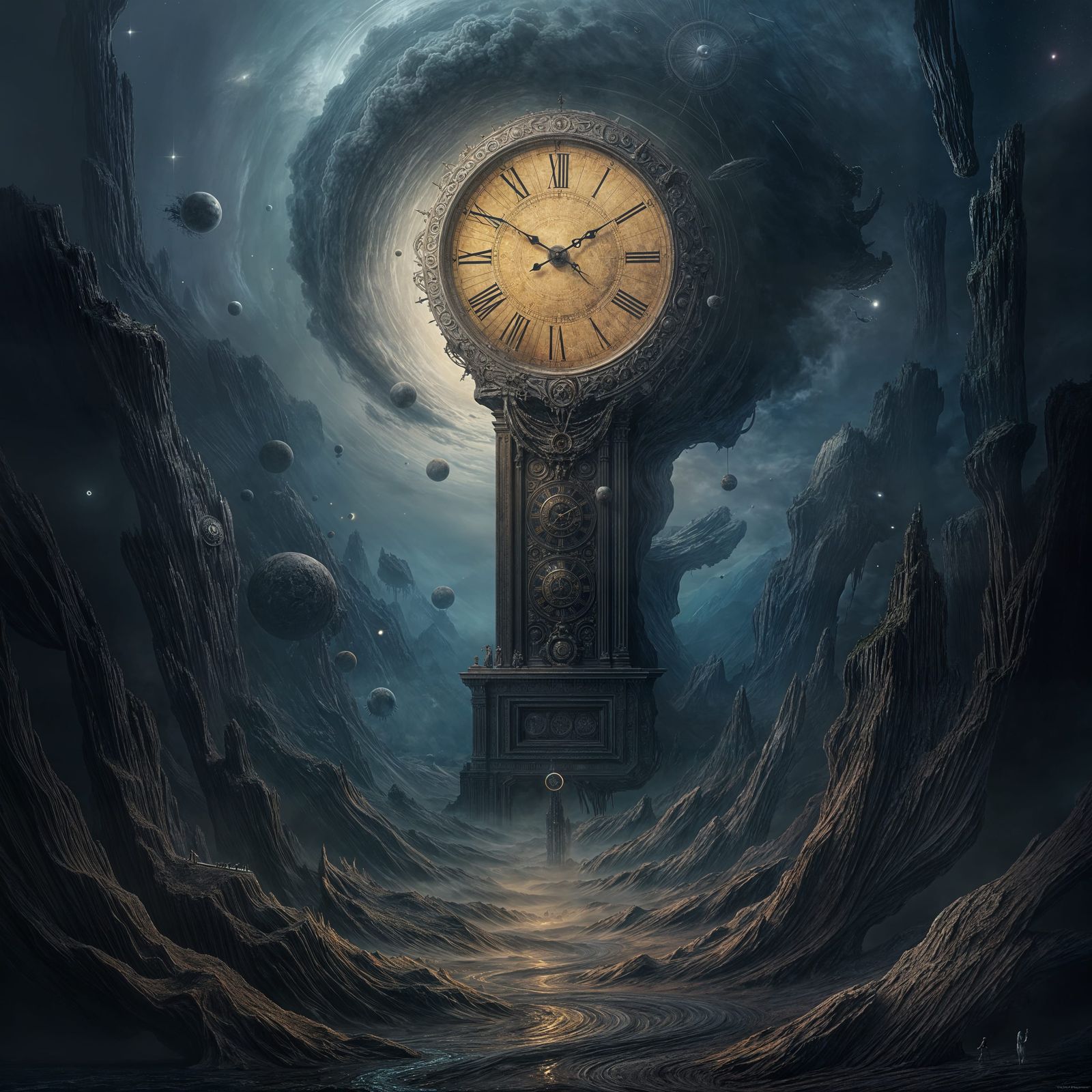 Surreal Clock Face Melts Into Cosmic Void