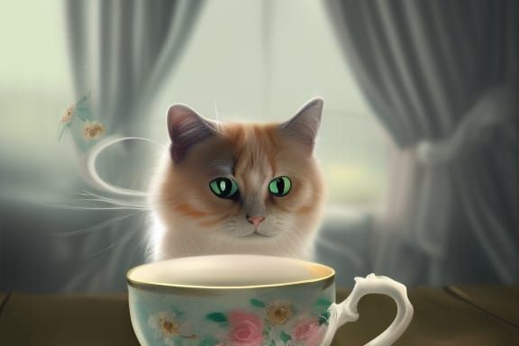 Kittens in Teacup: Hyperrealistic Fantasy Digital Art