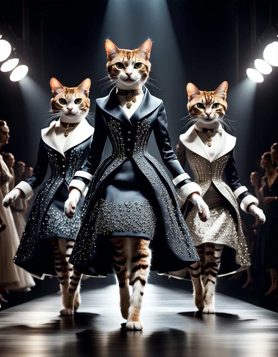 Cats in Couture on the Catwalk: CGI Fine Art
