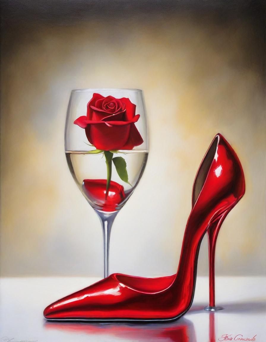 Rose and Glass Stilettos: A Luxurious Romance Painting