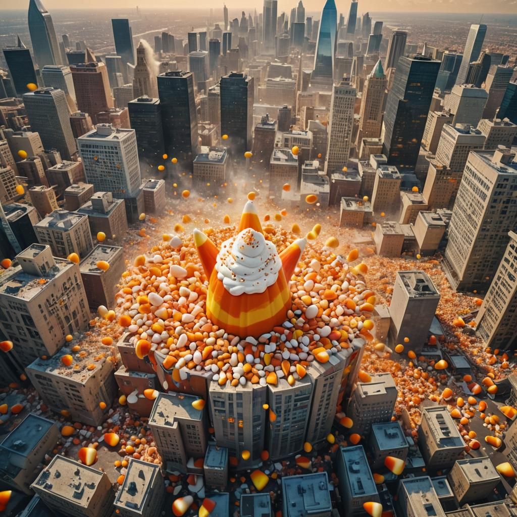 Surreal Candy Corn Wreaks Havoc on City