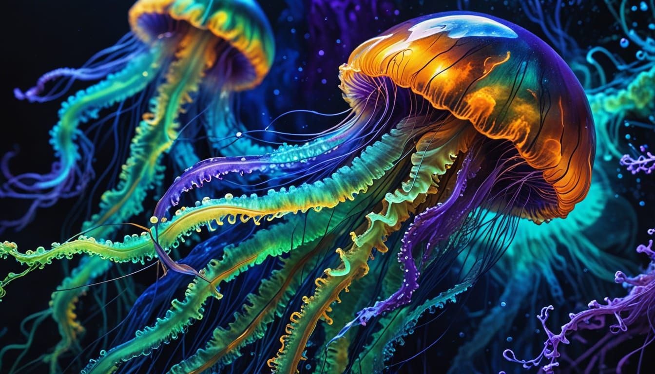 Bioluminescent Jellyfish in Fluid Art Style
