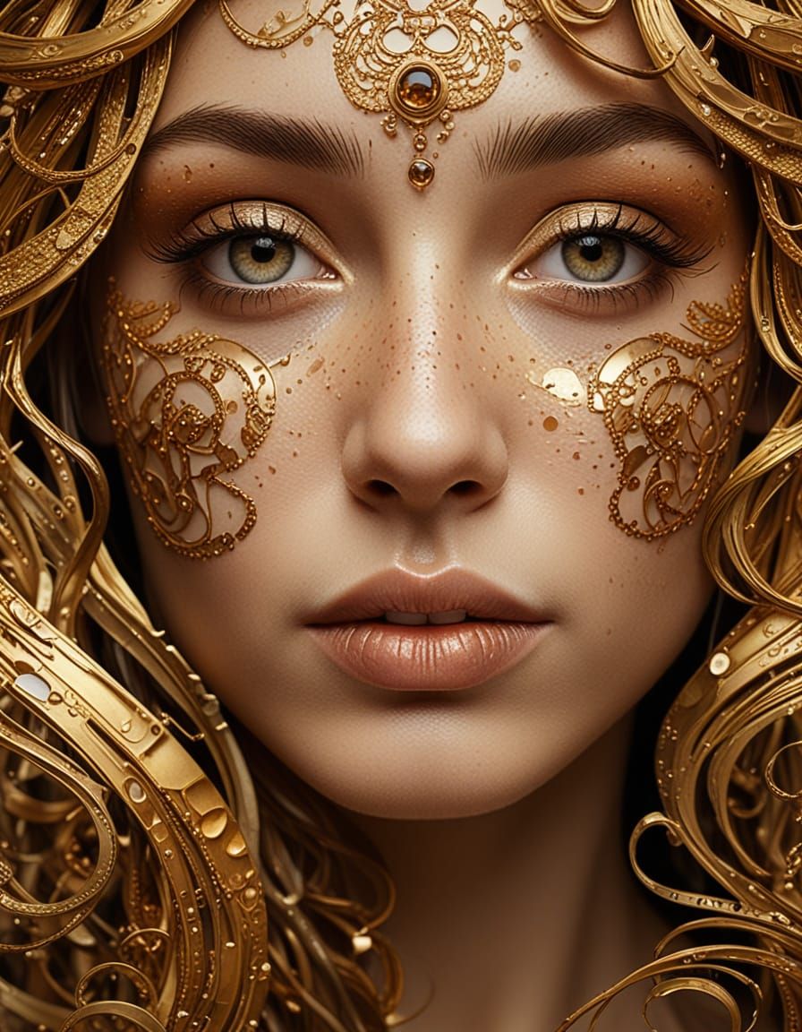 Golden Goddess in Art Nouveau Style