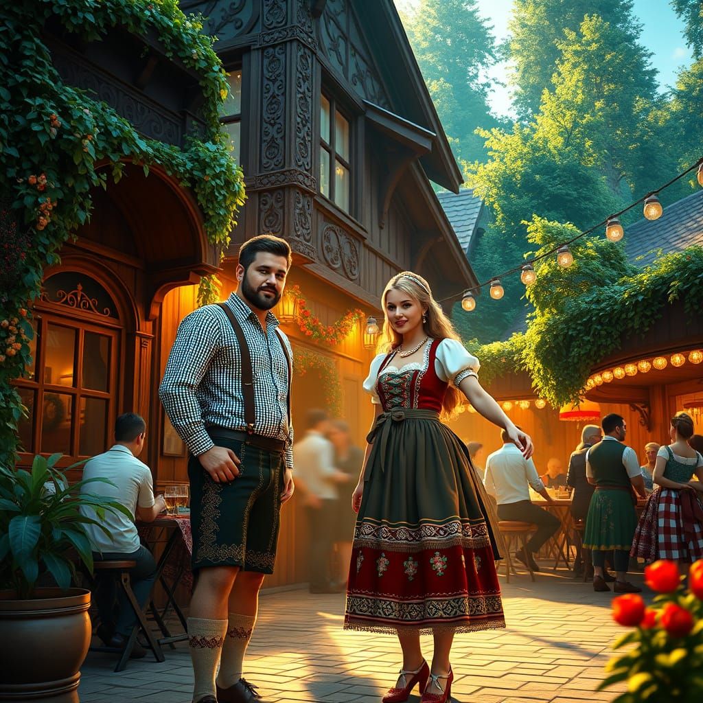 Bavarian Couple Celebrates Octoberfest in Vibrant Munich Bee...