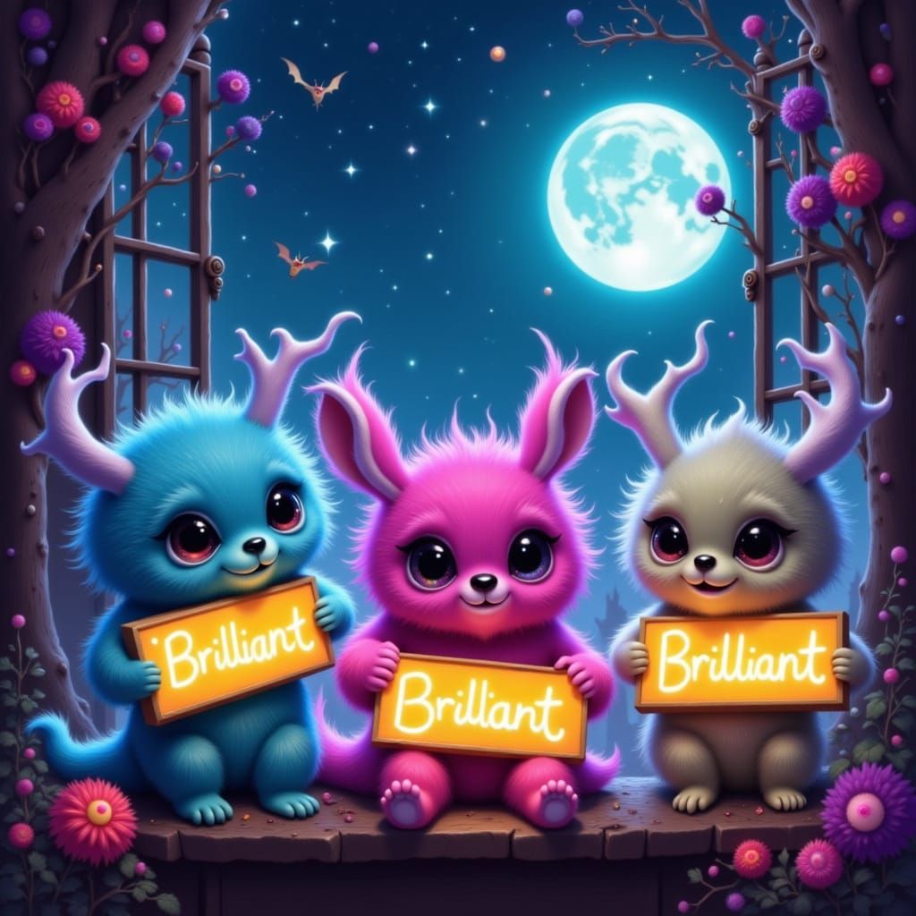 Playful Monsters Celebrate Under Starry Sky
