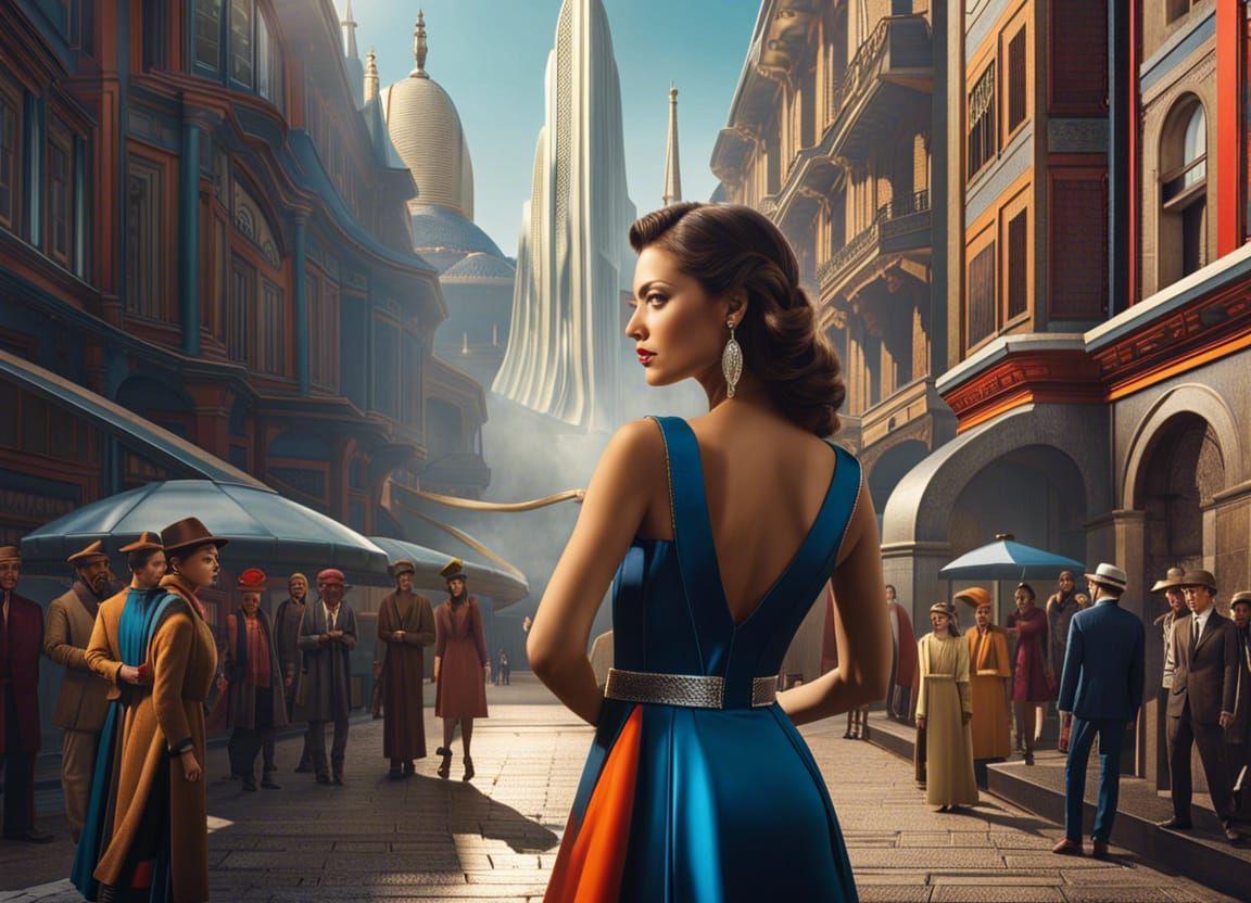 Futuristic City Street Scene in Retro Style