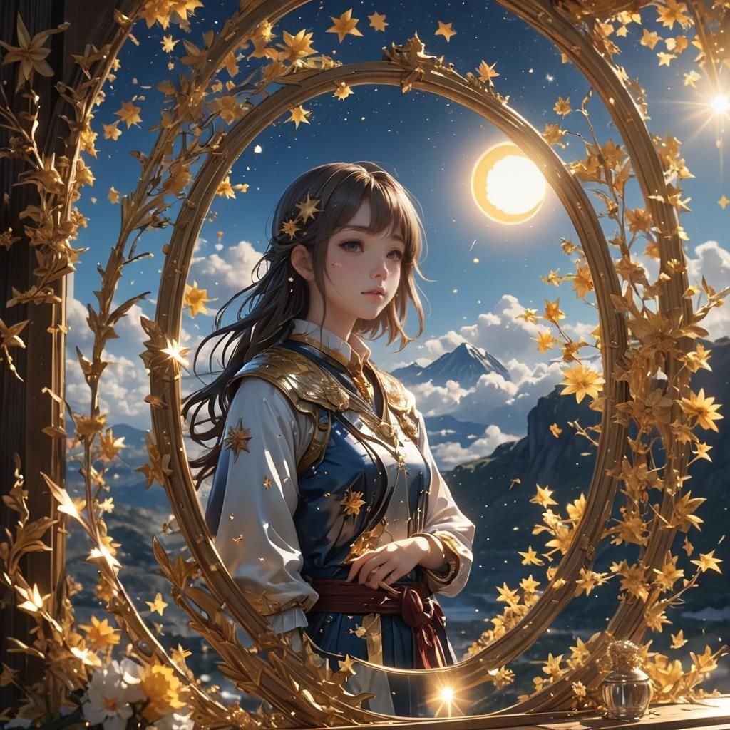 Anime Mirror Reflecting a Starry Sky