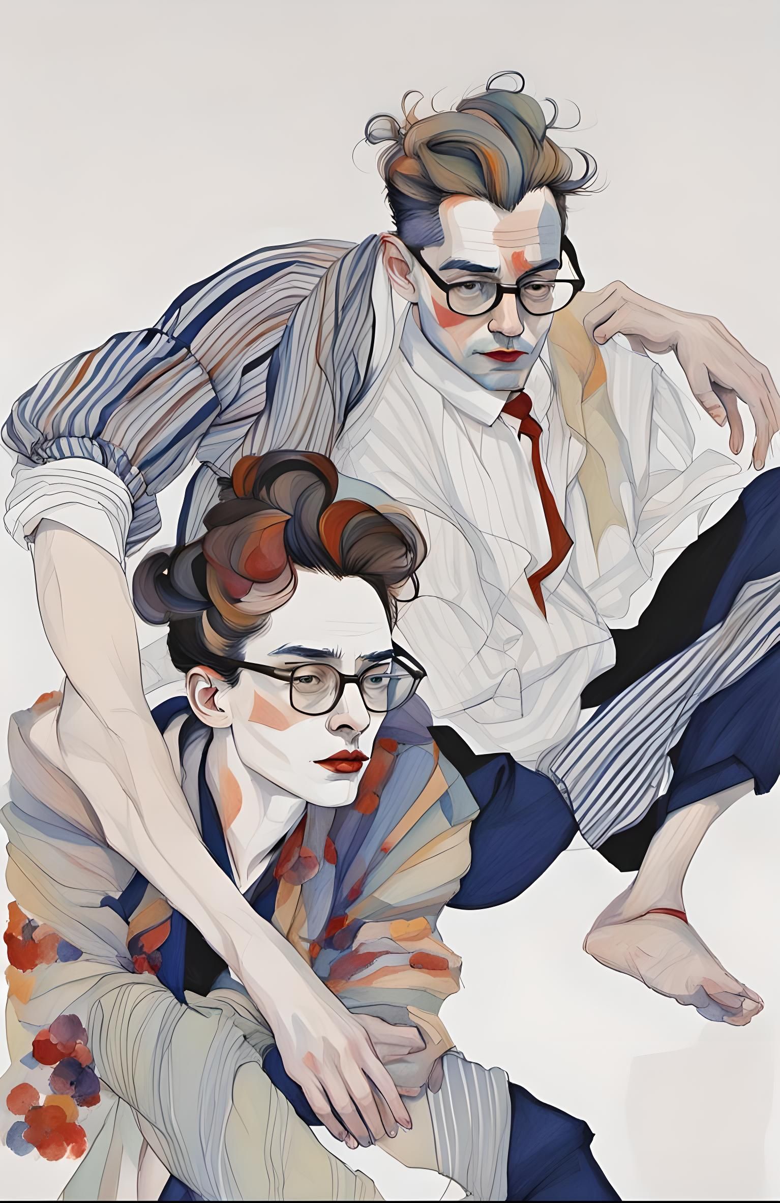 Embracing Figures in Vector Art Style