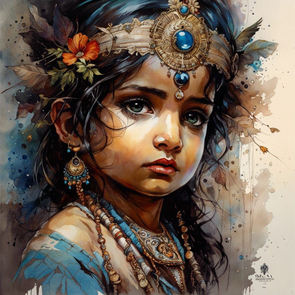 Ornate Lord Krishna in Dark Fantasy Style