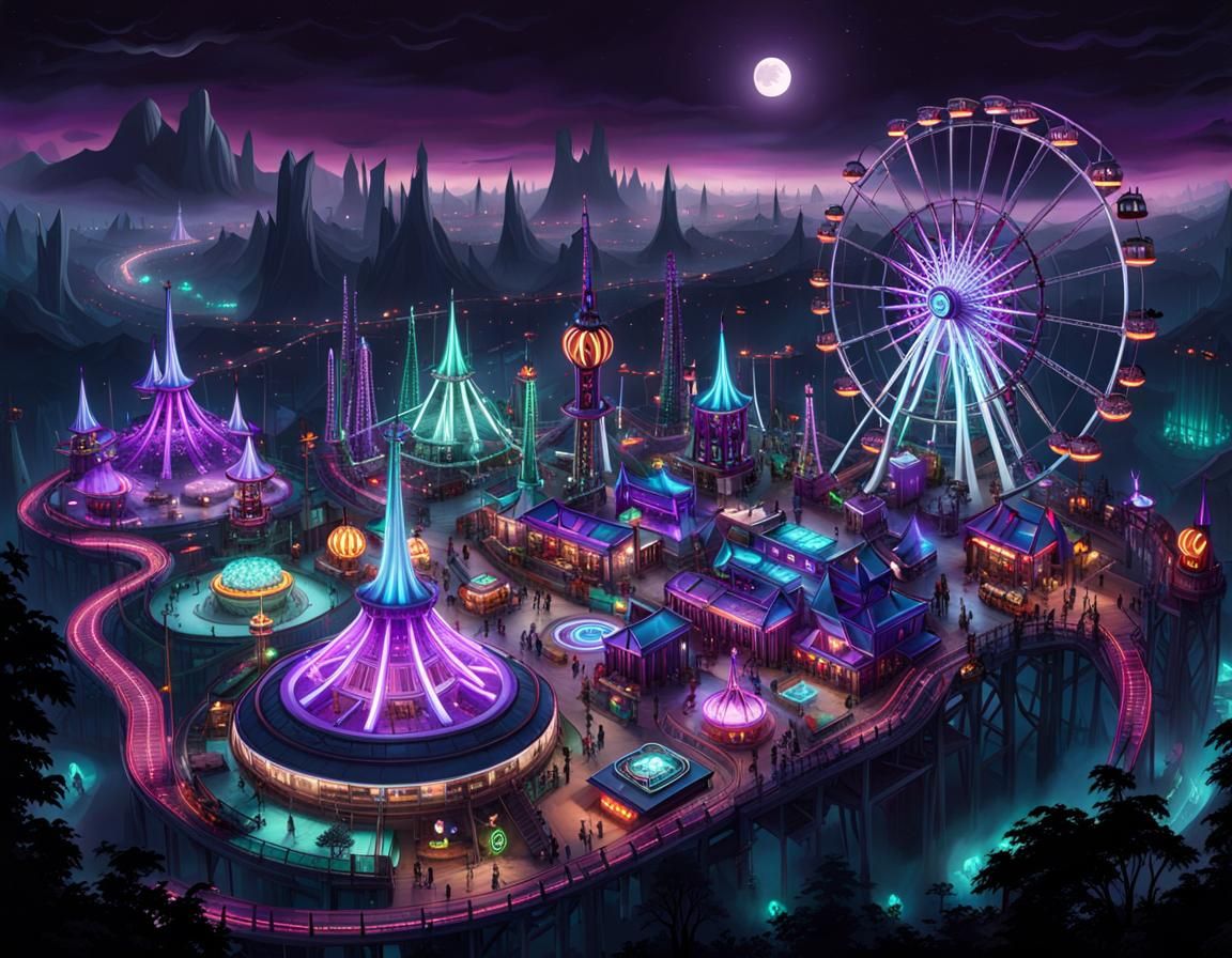 Aerial View of a Spooky Witch Theme Park