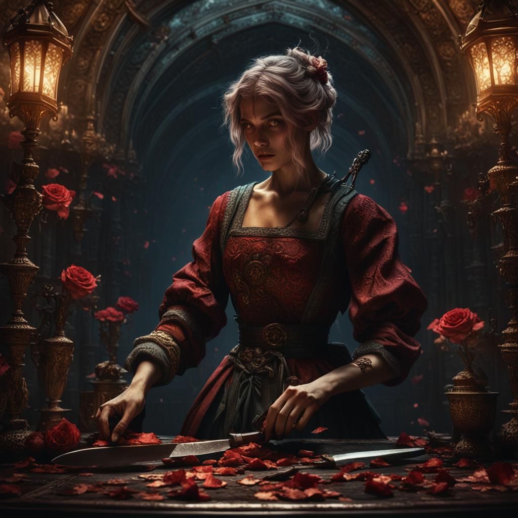 Grunge Woman with Knife: Dark Fantasy Concept Art