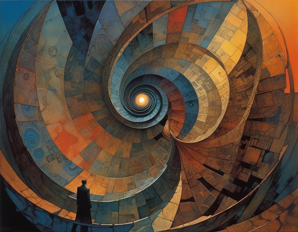 Dark Geometric Spiral in Science Fiction Style