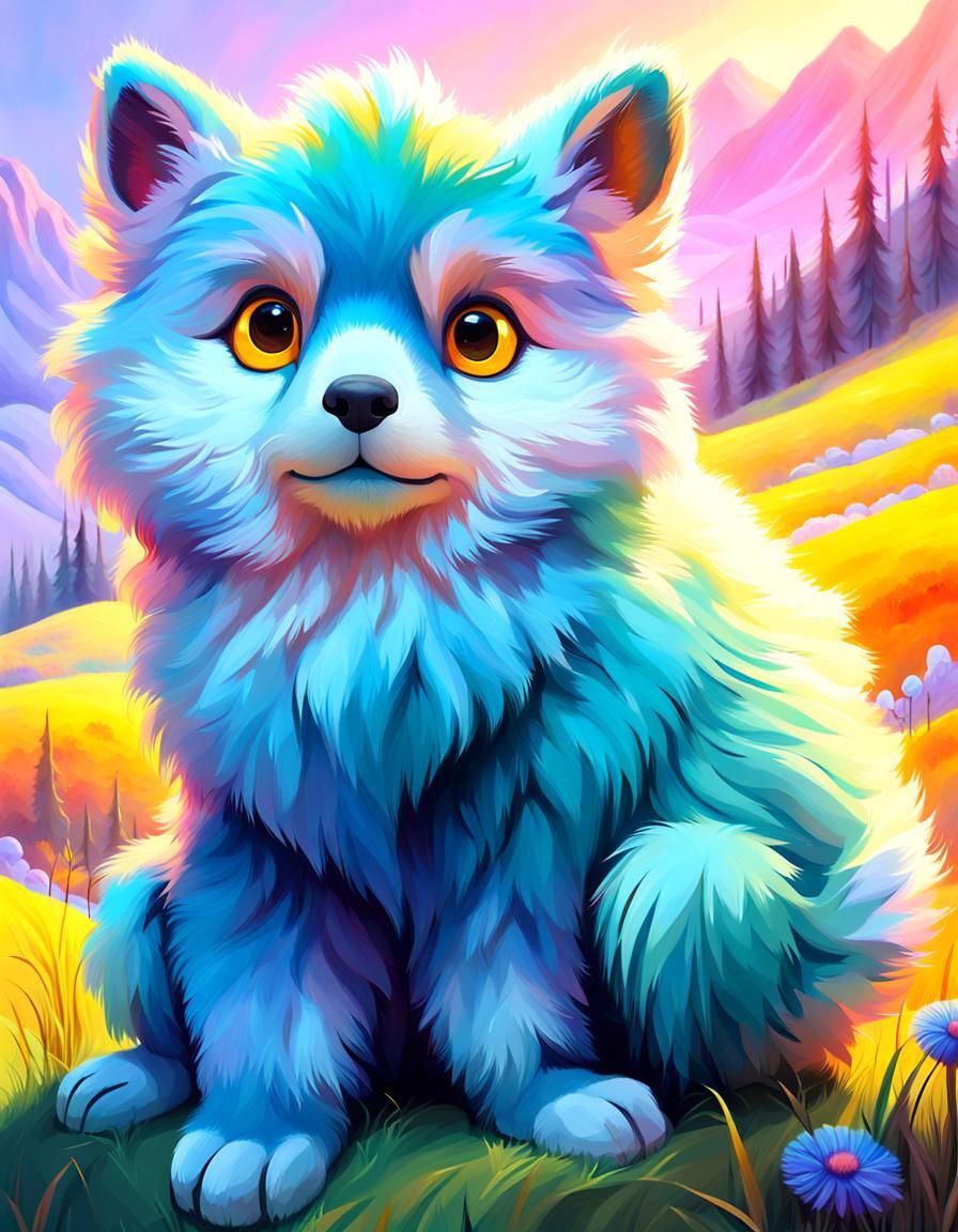 Fluffy Animal in Vibrant Landscape: 3D Concept Art