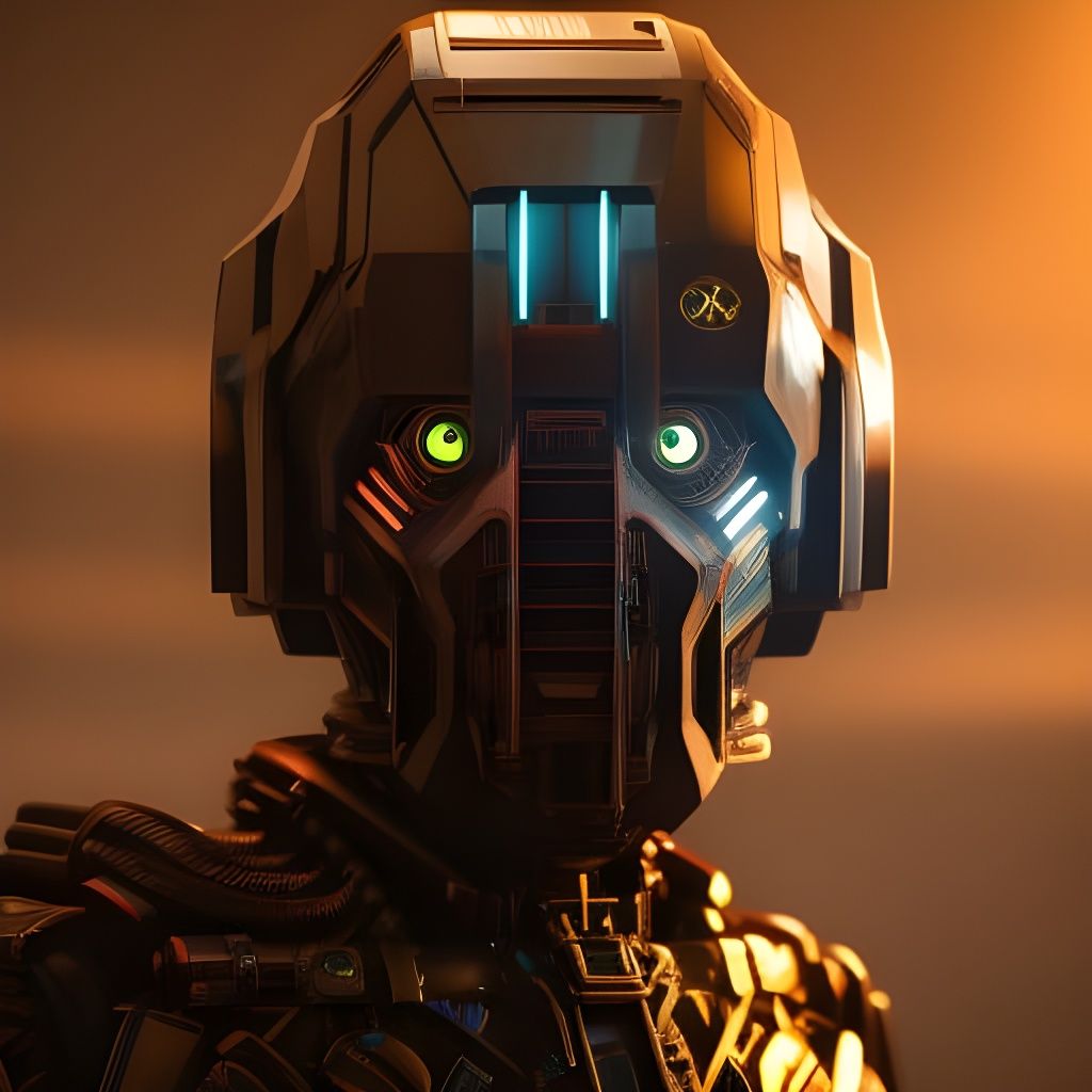 Cyberpunk Robot Portrait with Rusty Clocks