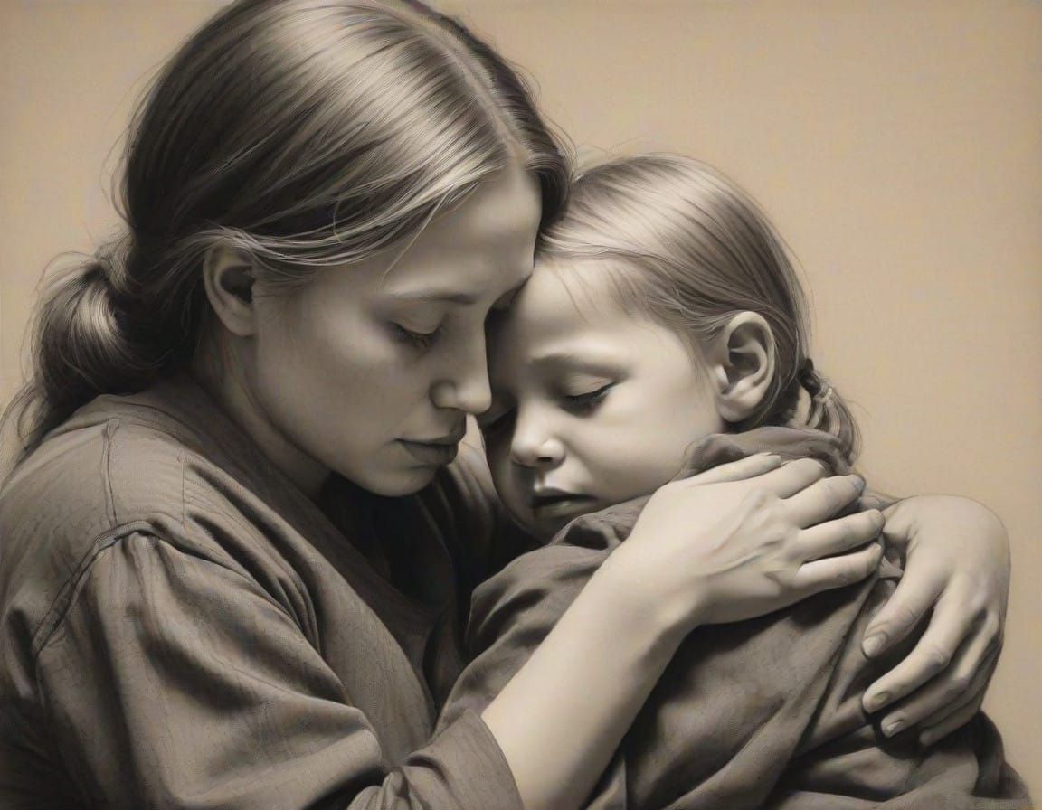 Motherly Love in Charcoal: Intimate Family Scene