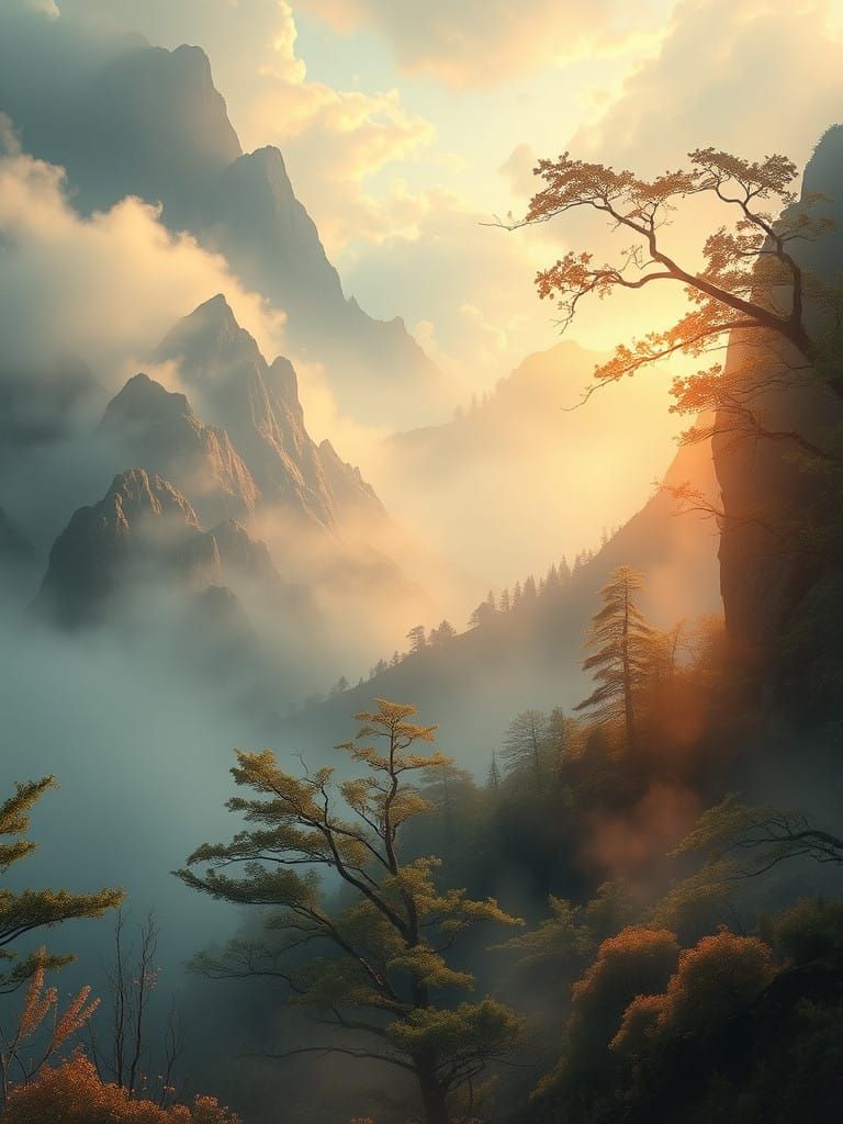 Ethereal Fantasy Landscape in Whimsical Style