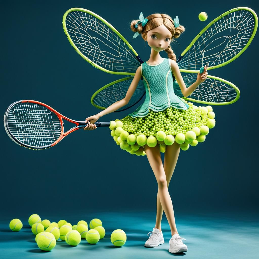A fairy with two tennis rackets (2.0) for wings and a dress ...