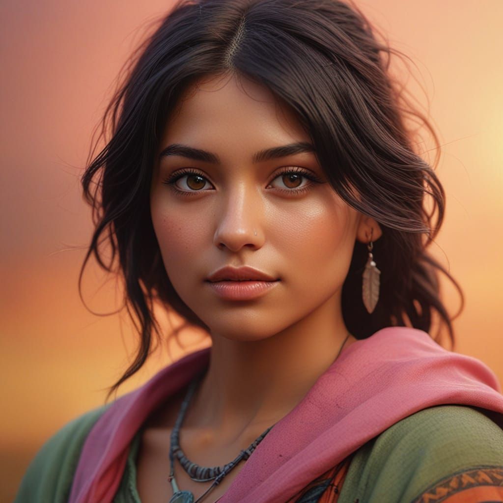 American Indian Beauty in Ethereal Sunset Glow