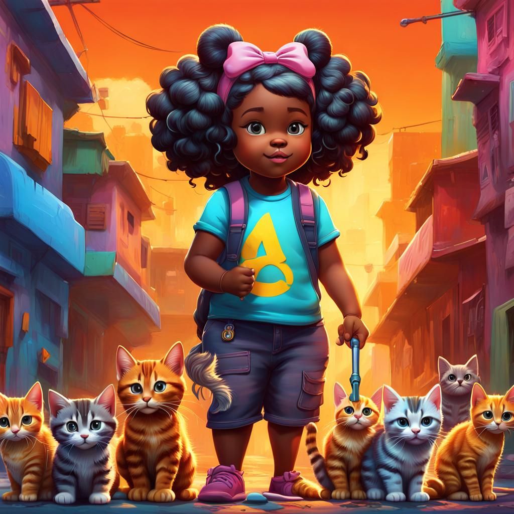 Colorful Graffiti Art: Girl with Tabby Cats