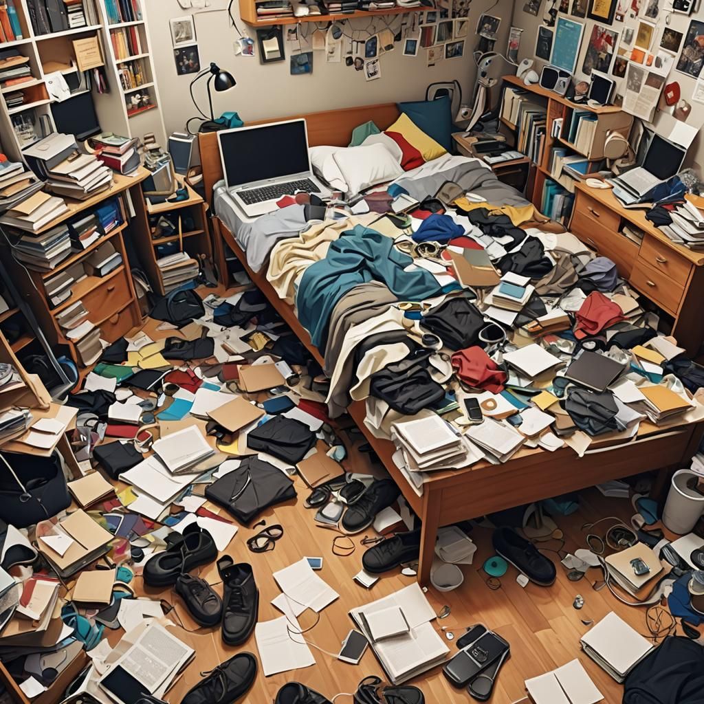 Chaotic Cluttered Room in Sharp Focus