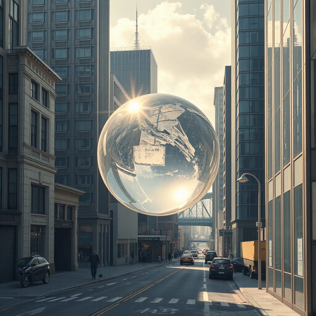 Crystal Orb Amidst Futuristic Metropolis