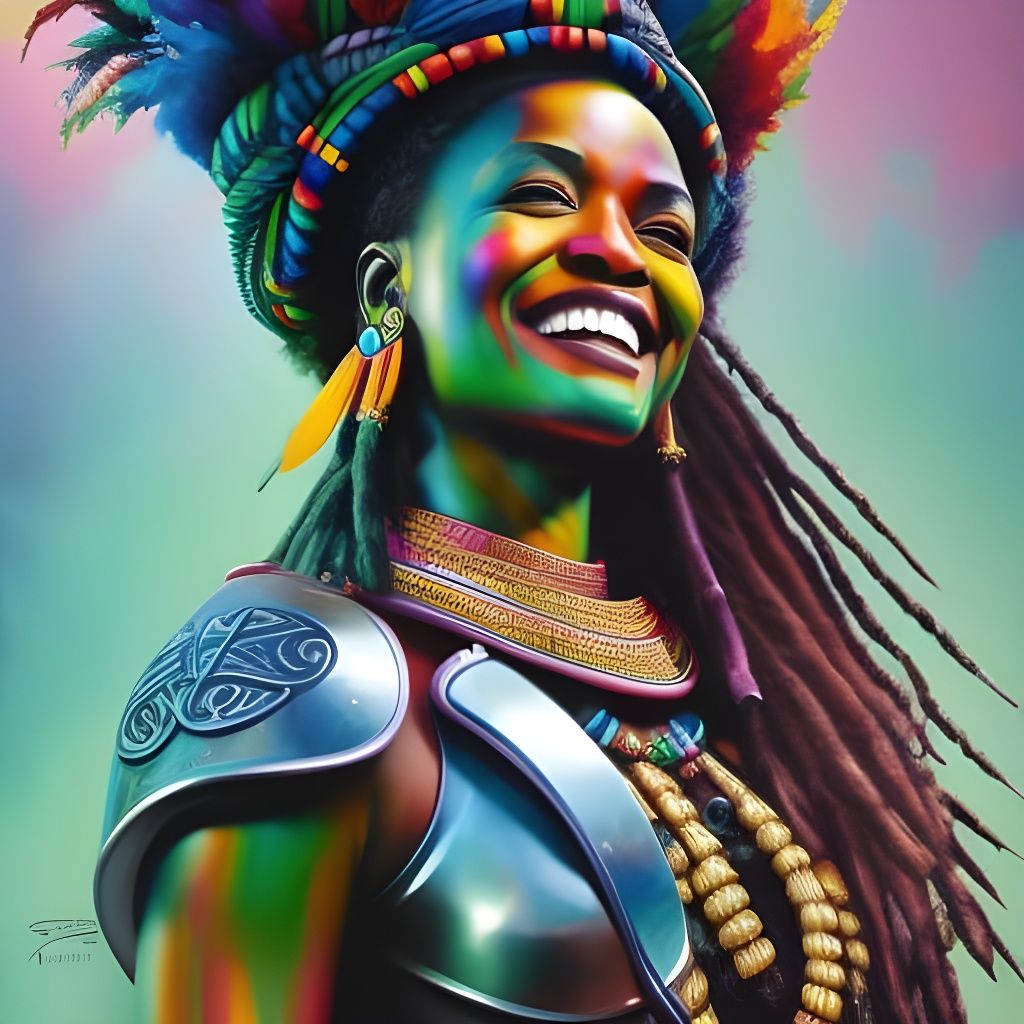 Happy Rasta Woman in Splash Art Style